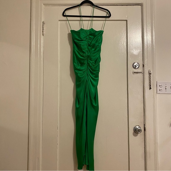 The Sei Keyhole Gathered Dress in Green Silk - Palm - Picture 6 of 10